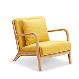 YODOLLA Mid-Century Moderner Akzentstuhl Stoff Sessel Retro Stuhl mit Arm, Polsterleinen Wohnzimmer Möbel Gelb