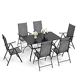PHI VILLA 6+1 Sitzgruppe 152×95 Metall Gartentisch, 7-Fach Verstellbar Hochlehner Klappbar Gartentisch Sets of 6,Wetterfest Gartenmöbel Sets (Grey)