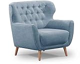 CAVADORE Sessel Abby / Klassischer Polstersessel mit Knopfheftung / 87 x 89 x 88 / Strukturstoff, blaugrau
