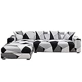 TOPCHANCES Sofa überzug 3 Sitzer L Form - Weiche Anti-Rutsch-Stretch gedruckt Sofa Cover Couch Abdeckung Möbelschützer mit 4 Kissenbezüge für L-förmige Sektional Sofa (Style 10, 3 Seats 180-230cm)