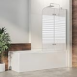 100x140cm Badewannen-Aufsatz Milchglas Streifen Duschwand für Badewanne faltbar 180°Faltwand 6mm ESG-Sicherheitsglas Duschabtrennung | RECHTS