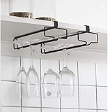 LINFIDITE 2 Stück Weingläser Halter Unter Dem Schrank Weinglashalter Stemware Rack hängende Kein Bohren Für Hausbar Küche Bar Restaurant Schwarz