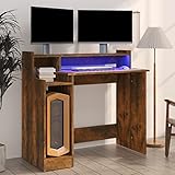 XIAOGUANG Schreibtisch mit LEDs, Pc Tisch, Computertisch, Bürotisch, Nähtisch, Gaming Tisch, Computer Desk, Räuchereiche 97x45x90 cm Holzwerkstoff