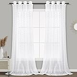 Hokibero Vorhang Weiß Gardinen Voile Gardinenschals 245 cm Lang Vorhänge Transparent Wohnzimmer Stores Gardine Voile Schlafzimmer Gardine Schals Fertigvorhang Ösenschal Kinderzimmer Weiß 2er Set