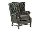 Woodkings® Chesterfield Sessel Kingsfield Echtleder antik grün Bürosessel Ledersessel Ohrensessel Designsessel Federkern Unikat Herrenzimmer englisches Leder Stilsessel