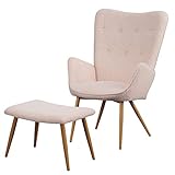 Albatros Ohrensessel mit Hocker Oxford Beige - Gemütlicher Bezug in Felloptik, Vintage und Stilvoll - SGS geprüfter Lesesessel oder Relaxsessel mit Hocker - optimal als Sessel Wohnzimmer Sherpa