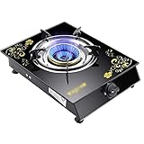 High-End-Campingkocher, Gasherd, schwarzer Gasherd aus gehärtetem Glas, 5,3 kW, einzeln für die Küche zu Hause, Tisch/eingebettet, explosionsgeschützte Hochtemperaturplatte und Flammendurchschlagsschu