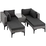 TecTake Rattan Lounge, 5-teiliges Gartenmöbel Set, frei kombinierbar, Alu Polyrattan Sitzgruppe mit Ecksessel Hocker Tisch, Sofagarnitur für Garten Terrasse Balkon, inkl Sitz- und Rückenkissen (Grau)