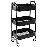 DOEWORKS Aufbewahrungswagen 3-Etagen Metall Utility Cart Rollwagen Organizer Wagen mit Rädern für Küche Make-up Badezimmer Büro, Schwarz