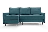 BETTSO -Ecksofa mit Schlaffunktion und Bettkasten - Scandinavian Design Couch, Sofagarnitur, Couchgarnitur, Polsterecke,Cord Stoff-Emma Türkis