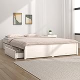 Hommdiy Holzbett, Bett mit Lattenrost und 4 Schubladen, 180 x 200 cm Weiß Matratze Nicht im Lieferumfang enthalten