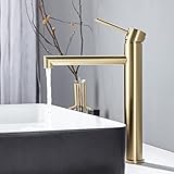 ONECE Waschbeckenarmatur Gold, Waschtischarmatur Hoch mit Auslaufhöhe 204 mm, Hohe Armatur für Aufsatzwaschbecken, mit abnehmbar Bubbler, vertikaler-Auslauf Design, Badarmatur Gold