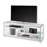 Stella Trading Click TV-Lowboard Weiß Hochglanz mit seitlichen Glaswangen - modernes TV-Board ohne Rückwand für Ihr Wohnzimmer - 150 x 56 x 40 cm (B/H/T)