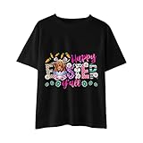 Générique Ostertag Bedruckte Hemden Kleinkind Mädchen Jungen Kurzarm Kaninchen T-Shirt Kinder Mädchen T-Shirts Tops Oversize T-Shirts für Jungen, Schwarz, 2-3 Jahre