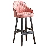 XIaoHESHop Holz Barhocker, Schalter Höhe Schemel mit Holzbeinen und Fußstütze, Barstühle für Kücheninsel Pub-Wohnzimmer, Gepolsterter Sitz