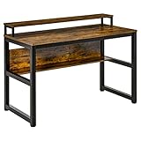 HOMCOM Schreibtisch Computertisch mit Ablage PC Tisch Bürotisch Industriestil Metall Rustikales Braun 120 x 60 x 85 cm