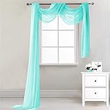 Lsimeru Überlänge Querbehang Freihanddeko Türkis Transparent Voile Gardinen Querbehang Dekoschals Hochzeit Party Hintergrund Vorhang Deko 1 Stück,548x132cm