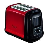 Moulinex LT260D11 Subito Toaster, Aufwärm- und Auftaufunktion, Krümelschublade, Schwarz/Edelstahl Rot