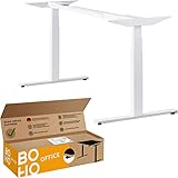 boho office® Easydesk Weiß – elektrisch stufenlos höhenverstellbarer Schreibtisch, sehr stabiles Tischgestell, 3-Fach Teleskop mit 2 Motoren, Tisch mit gratis Appsteuerung u. Kollisionsschutz