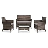 SVITA Brooklyn Gartenmöbel Poly Rattan Sitzgruppe Essgruppe Set Sofa-Garnitur Lounge (Braun)