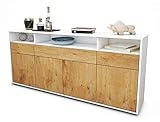 Stil.Zeit Sideboard Ezia - Korpus Weiss matt - Front Holz-Design Eiche (180x79x35cm) Push-to-Open Technik & Leichtlaufschienen