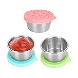 Salatdressing Behälter Mini 3 pcs 50ml Lebensmittelbehälter Set mit Deckel für Soße Auslaufsicher Wiederverwendbar Frischhaltedosen Edelstahl, Mini Ketchup-Dose für Picknick Brotdose Reisen BPA-frei