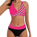 Topook Damen Bikini Set Elegante Zweiteilige Streifen Pailletten Push Up Tanga Badebekleidung Hoch Geschnittener Bikini Weicher Bequemer Schulterfreier Badeanzug