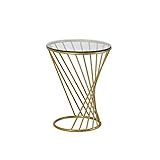 Teetisch Runder Metall Esstisch Beistelltisch Kreativ Kleiner Couchtisch Rund Gehärtetes Glas Arbeitsplatte Spiraldesign Tisch Kleiner Couchtisch (Farbe: Gold Größe: Klein)