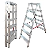 BTF Trittleiter aus Aluminium mit doppeltem Zugang, 6 Stufen, Plattform 6+6 Schritte, Höhe 134,5 cm | Erreichbare Höhe ca. 3,3 Meter, EN131-zertifizierte bis zu 150 kg. Ref.: BTF-DDB06