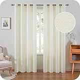 Topfinel Voile Vorhänge mit Ösen Halbtransparent Gardine Leinenstruktur Garn Muster Fensterschal für Zimmer, Büro, 2er Set 245x140 (HxB) Hellgelb