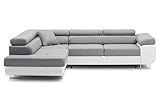 BETTSO -Ecksofa mit Schlaffunktion und Bettkasten, Couch für Wohnzimmer, Schlafsofa Sofagarnitur Sofa Eckcouch L-Form Wohnlandschaft mit Bettfunktion (270x85x200cm) Venus Hellgrau+Weiß Links
