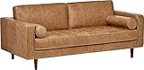 Rivet Moderner Polsterhocker, Leder und Schaumstoff, 91,4 cm, Cognac Braun Sofa, 74' w/Pillows Cognac