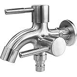 HEZHU 1/2 Zoll Premium Doppel Wasserhahn Universal Doppel Auslaufhahn Doppelventil Schlauchanschlüsse Doppelwasserhahn Kugelhahn für Garten, Waschmaschine, Regentonne, mit 1/2' Anschluss Ausgängen (L)