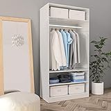 Festnight Kleiderschrank Dielenschrank Garderobe Offenen Regalen Schlafzimmerschrank Garderobenschrank Kleiderstange Schrank Flur Wohnzimmer Hochglanz-Weiß