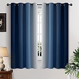 Yakamok Marineblaue Ombré-Vorhänge, Raumverdunkelung, Ösenvorhänge für Schlafzimmer, lichtblockierend, wärmeisolierte Fenstervorhänge für Wohnzimmer (2 Paneele, 132 x 160 cm)