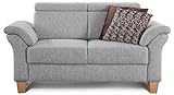 Cavadore 2-Sitzer Sofa Ammerland / Couch mit Federkern im Landhausstil / Inkl. verstellbaren Kopfstützen / 156 x 84 x 93 / Strukturstoff hellgrau