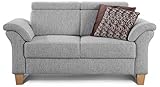 Cavadore 2-Sitzer Sofa Ammerland / Couch mit Federkern im Landhausstil / Inkl. verstellbaren Kopfstützen / 156 x 84 x 93 / Strukturstoff hellgrau