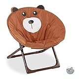 Relaxdays Moonchair Kinder, klappbarer Mondstuhl In-& Outdoor, Kinderklappsessel, Bär, HxBxT: 48 x 51 x 48 cm, braun, 1 Stück