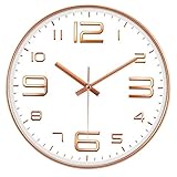 VIPNAJI 12 Zoll Wall Clock Modern Quartz Lautlos Wanduhr mit Arabisch Ziffer Wanduhren, Ohne Ticken Wohnaccessoires Deko,batteriebetriebene für Wohnzimmer, Schlafzimmer, Büro küche (Ø 30cm, Rose Gold)