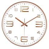 VIPNAJI 12 Zoll Wall Clock Modern Quartz Lautlos Wanduhr mit Arabisch Ziffer Wanduhren, Ohne Ticken Wohnaccessoires Deko,batteriebetriebene für Wohnzimmer, Schlafzimmer, Büro küche (Ø 30cm, Rose Gold)