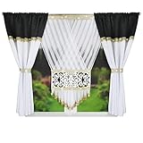 FLYING CURTAINS Einzigartiges Gardine Vorhang Set | Deko Gardinen-Set für Wohnzimmer Schlafzimmer | Fenster-Gardinen mit Vorhängen | Scheibengardinen | Modern Home Decor Dekoration L478C 160cm Schwarz