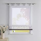 SCHOAL Raffrollo mit Schlaufen Voile Transparente Raffgardine Schlaufenrollo Küche Gardinen Weiß im Landhausstil Wohnzimmer Kinderzimmer 1 Stück BxH 120x150cm Grau