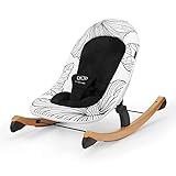 Kinderkraft Babyliege FINIO, Babywippe aus Holz, Licht, Einfach zu Transportieren, mit Liegefunktion, Verstellbare Sicherheitsgurte, Plüsch bedeckt, Sicherheitszertifikat INTERTEK, Schwarz