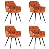 JaHECOME Esszimmerstuhl,Sessel,Samt,Wohnzimmerstuhl,Farbe wählbar,Retro-Design,Stoff,gepolsterter Sitz mit Rückenlehne,Schwarze Metallbeine für Küche, Schlafzimmer, Esszimmer(Orange,4)