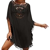 Cubinest Damen Sommer Kleidung Leicht Große Größe Musselin Tunika Tankini Sommer Frauen Strandponcho Baumwolle Cover Up Outfit Strand Lang Strandtunika Strandkleid Bikini Festival