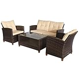 Outsunny Polyrattan Sitzgarnitur 4 TLG. Sitzgruppe Gartenset Sofagarnitur Gartenmöbel Set Lounge Metall Luxus Beige