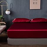 Nayoroom Spannbettlaken Satin 180x200cm Weinrot Seide Glanzsatin Glatt und Bequem Microfaser Spannbetttuch Bettlaken für Boxspringbett Topper Matratze bis 25 cm