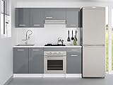Vente-unique Küchenzeile mit 6 Schrankelemente - 180 cm - Grau & Weiß - TRATTORIA