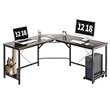 DlandHome Computertisch Eckschreibtisch mit Kratzbaum für Katzen 150 cm + 150 cm Winkelschreibtisch L-förmig, großer Schreibtisch Laptop Arbeitstisch Bürotisch mit CPU-Ständer Dunkelbraun/Schwarz