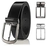 Tabaco Herren Gürtel, Lederband mit 3 Schnallen 1 3/8' (bis zu 50' Taille), Schwarz, 115 cm